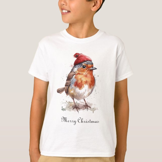 Camiseta Estilo Clássico de Férias de Natal Robin (Frente)
