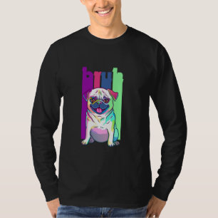 Camiseta Estilo Colorido de Arte Pop Pug Cão Gráfico Engraç