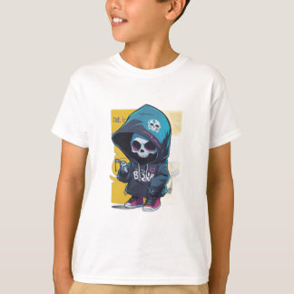 Camiseta Estilo Colorido de Grafite Chibi - Caveira em Hood