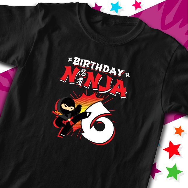 Camiseta Estilo Comic Book de 6 anos Estilo Ninja 6 Anivers (Criador carregado)