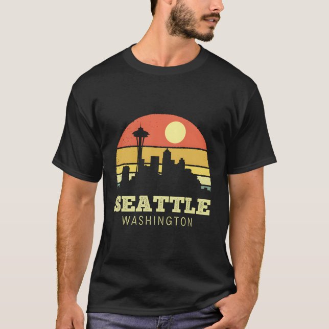 Camiseta Estilo de Agulha da Cidade de Washington Seattle (Frente)