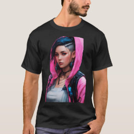 Camiseta Estilo de Animação da Mulher Cyberpunk