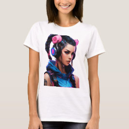 Camiseta Estilo de Animação da Mulher Cyberpunk