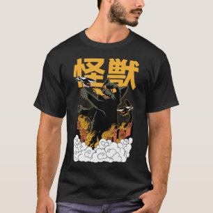 Camiseta Estilo de Animação Japonês Engraçado Gato-Monstro