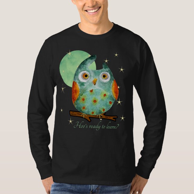 Camiseta Estilo de Aquarela de Coruja Whimsical na Escola d (Frente)