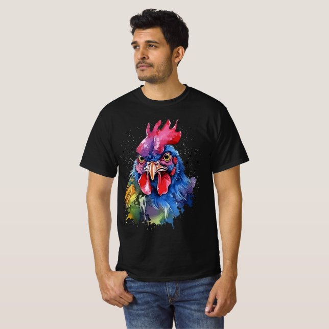 Camiseta Estilo de Aquarela de Galinha do País Rooster (Frente Completa)