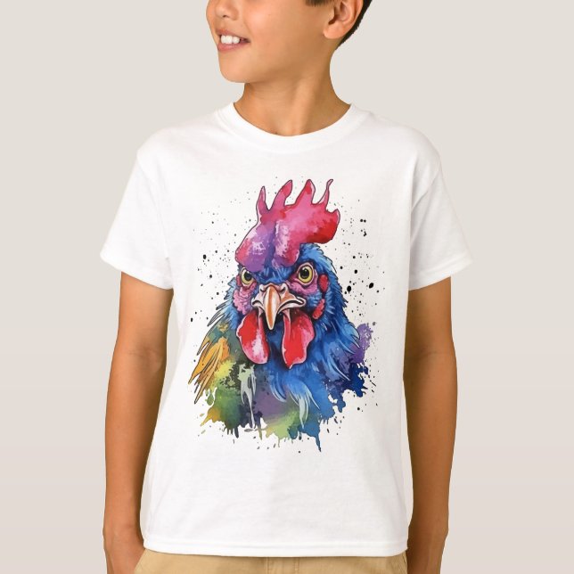 Camiseta Estilo de Aquarela de Galinha do País Rooster (Frente)