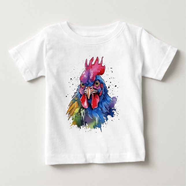 Camiseta Estilo de Aquarela de Galinha do País Rooster (Frente)