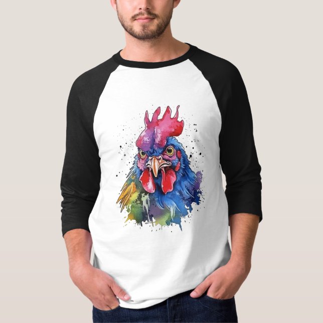 Camiseta Estilo de Aquarela de Galinha do País Rooster (Frente)