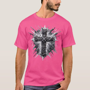 Camiseta Estilo de Arte Básica Cristã Cruz Lightning Thor