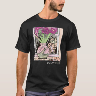 Camiseta Estilo de Arte Cubismo Picatsso Gato na Janela Gat