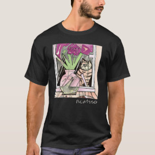 Camiseta Estilo de Arte Cubismo Picatsso Gato na Janela Gat