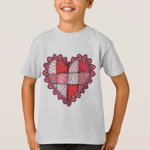 Camiseta Estilo de arte doodle de coração patchwork do Dia
