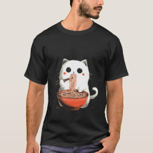Camiseta Estilo de Arte Japonês Bebê Gato Fofo Comendo Maca