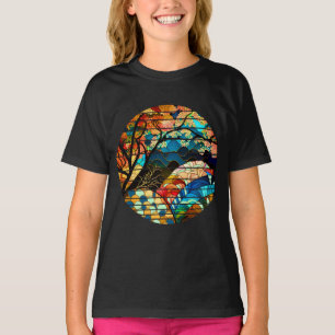 CAMISETA ESTILO DE ARTE JAPONESA DA FLORESTA MODERNA