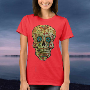Camiseta Estilo de Arte Mexicano do Crânio do Açúcar