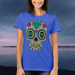 Camiseta Estilo de Arte Mexicano do Crânio do Açúcar
