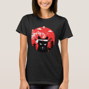 Camiseta Estilo de Arte Ninja de Design de Gato Japonês Vin