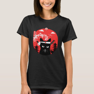 Camiseta Estilo de Arte Ninja de Design de Gato Japonês Vin