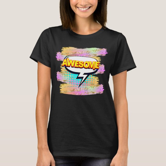 Camiseta Estilo de banda desenhada Pop Art Retroamarelo AWE (Frente)
