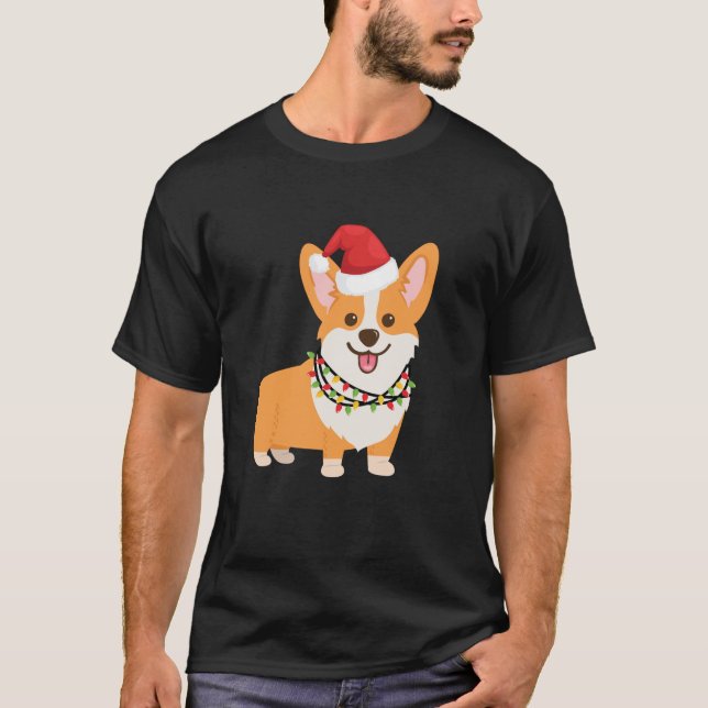 Camiseta Estilo de Cartoon de Cão de Natal Vermelho (Frente)