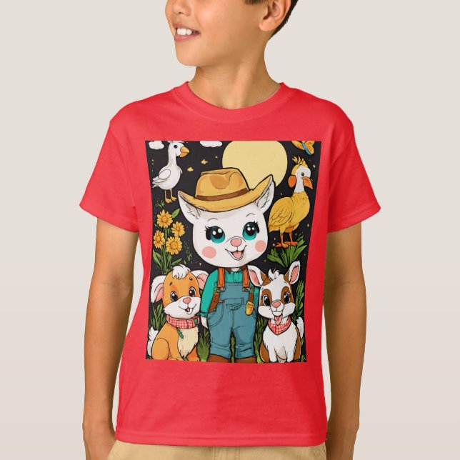 Camiseta Estilo de Cartoon-Sticker De Animais De Exploração (Frente)