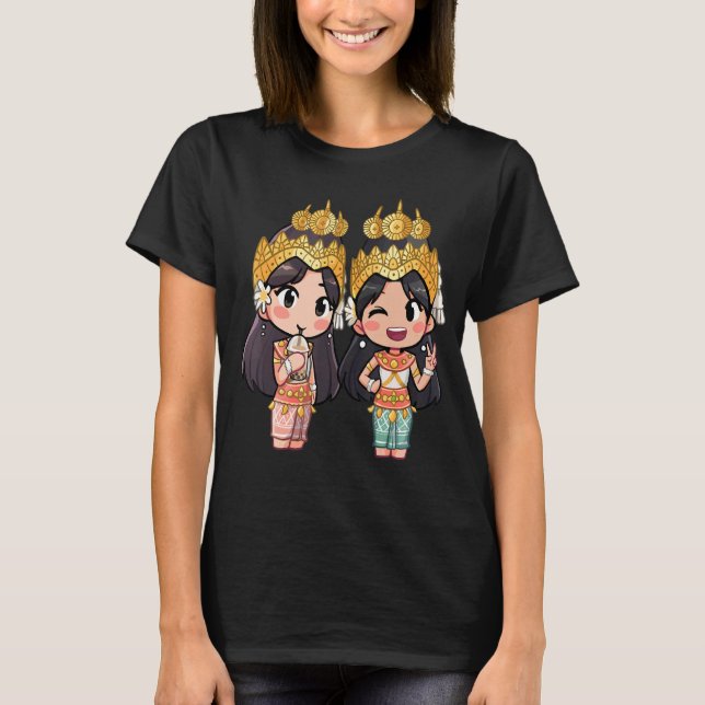 Camiseta Estilo de Chibi Cólito Cambojano Khmer Apsara Bff  (Frente)