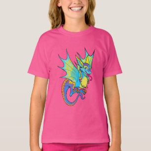 Camiseta estilo de desenho animado colorido do dragão wyver