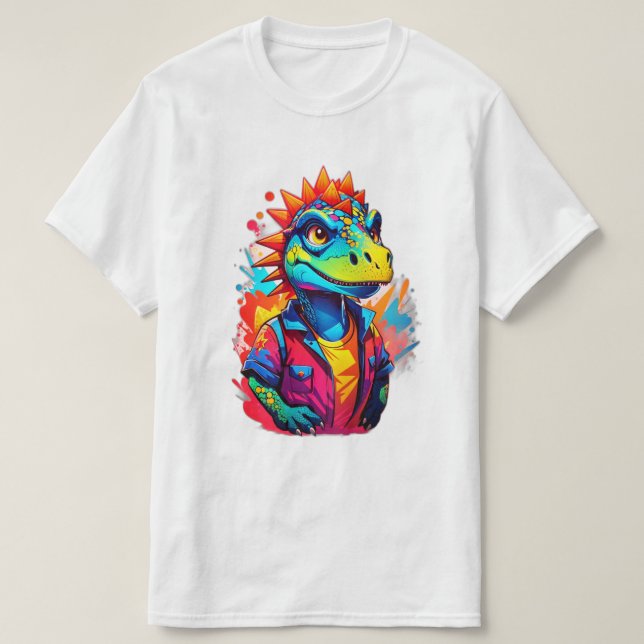 Camiseta Estilo de desenho animado Dinossauro vibrante Faze (Frente do Design)