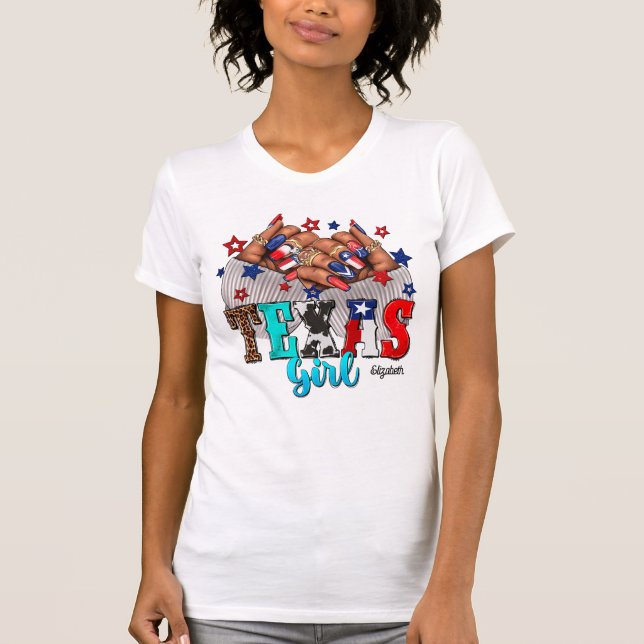Camiseta Estilo de Design de Salão de Unhas Texano Afro-Ame (Frente)