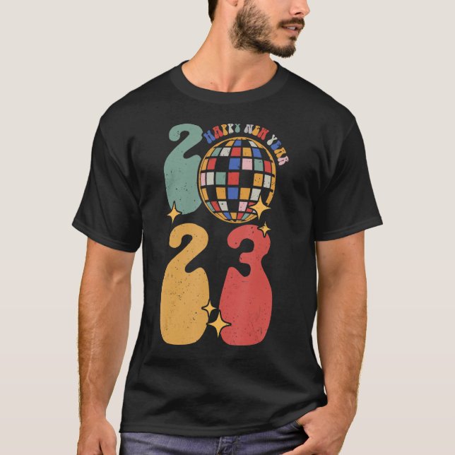 Camiseta Estilo de Disco Retroativo do Feliz ano novo Groov (Frente)