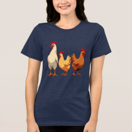 Camiseta Estilo de Estêncil de Corte de Três Hens Franceses