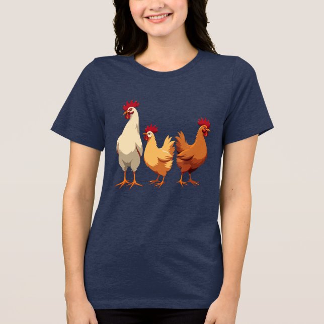 Camiseta Estilo de Estêncil de Corte de Três Hens Franceses (Frente)