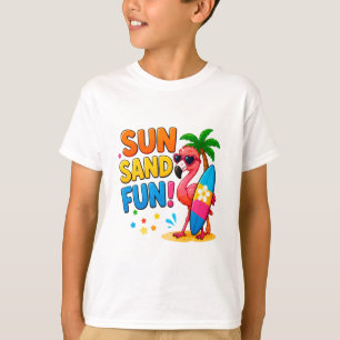 Camiseta ☀️ Estilo de Férias na Praia de Flamingo Para Cria