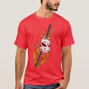 Camiseta Estilo de Fogo Kitsune da Máscara de Anime do Japã
