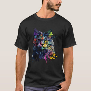 Camiseta Estilo de Fractalismo Colorido do Gato Principal