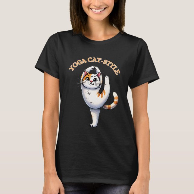Camiseta Estilo de Gato de Yoga Engraçado (Frente)