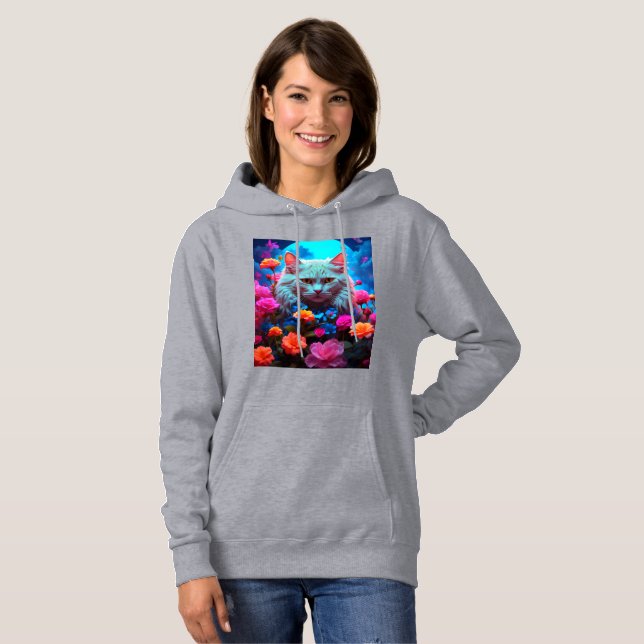 Camiseta Estilo de gato maluco com Hoodie (Frente Completa)