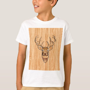 Camiseta Estilo de Grãos de Madeira da Cabeça de Buck Deer