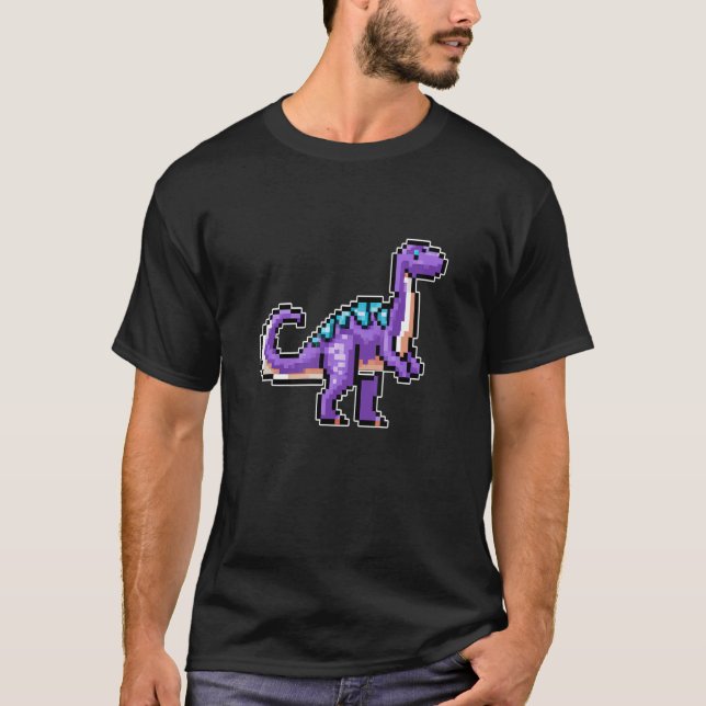 Camiseta Estilo de Jogos Retro com Pixel Dinossauro (Frente)