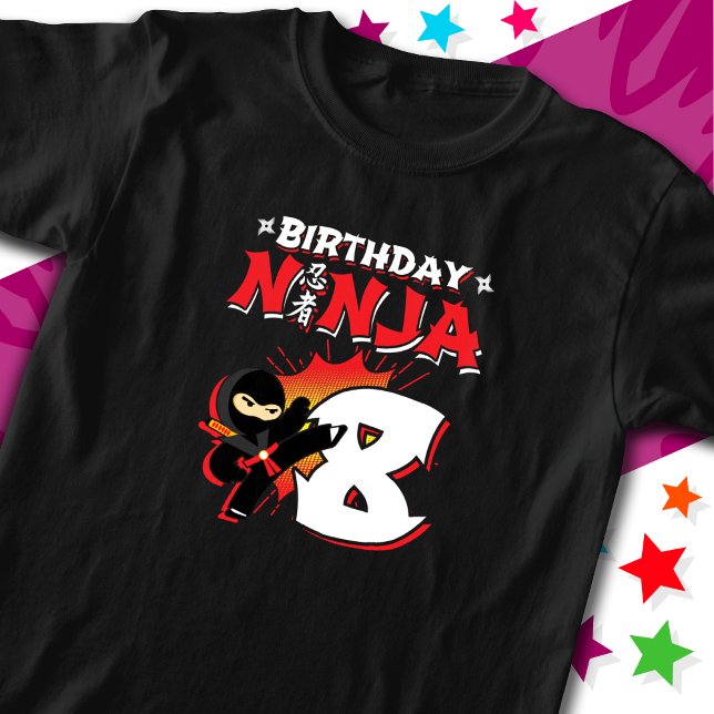 Camiseta Estilo de Livro de BD de 8 anos Ninja 8º aniversár (Criador carregado)