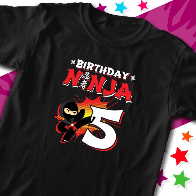 Camiseta Estilo de Livro de Quadrinhos de 5 Anos Ninja 5 Bi (Criador carregado)