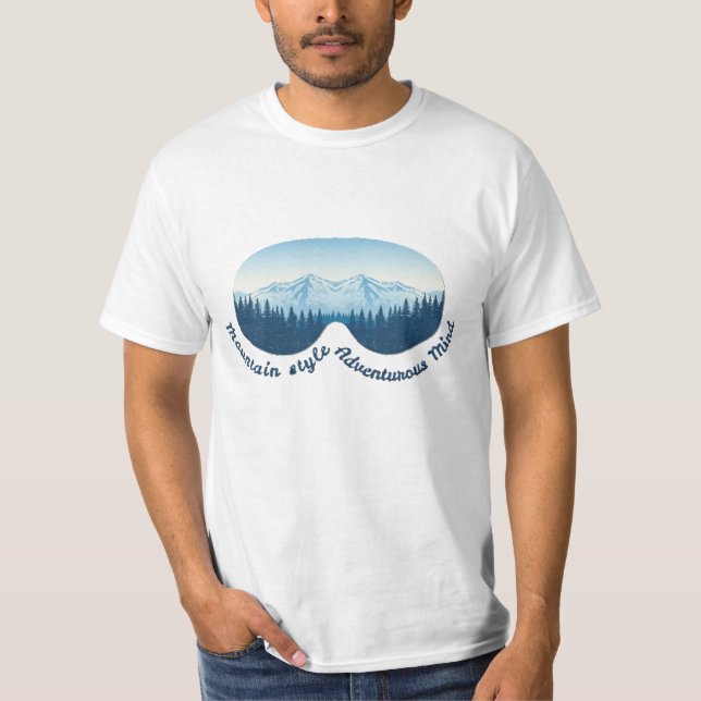 Camiseta Estilo de Montanha, Mente Aventureira: Óculos de E (Frente)