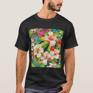 Camiseta Estilo de Pintura a Óleo Floral Tropical