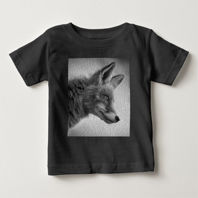 CAMISETA ESTILO DE PINTURA DE RAPOSA PRETO E BRANCO (Frente)