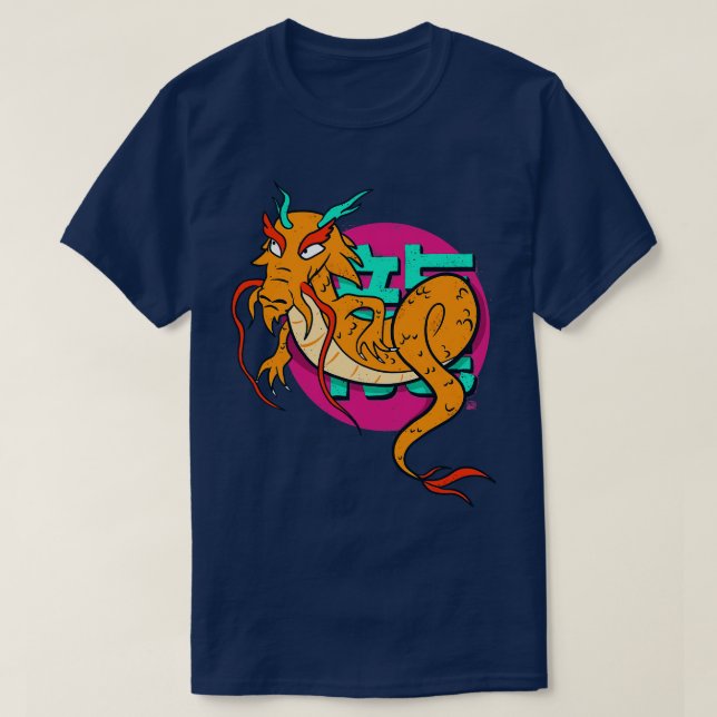 Camiseta Estilo de rua asiático longo do dragão chinês (Frente do Design)