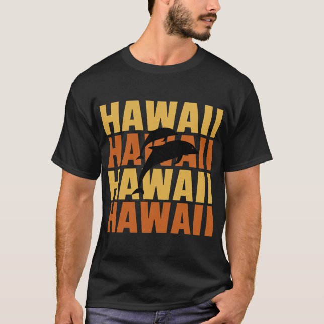 Camiseta Estilo de Surf das Ilhas Havaianas Golfinho Observ (Frente)