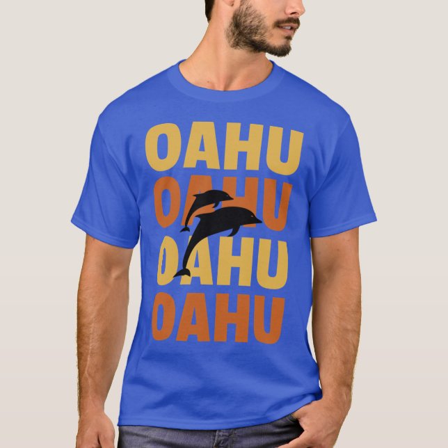 Camiseta Estilo de Surf Oahu Dolphin das Ilhas Havaianas (Frente)