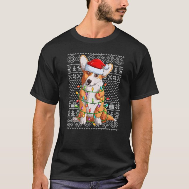 Camiseta Estilo de Sweater Feio Luzes Xmas Papais noeis Cor (Frente)