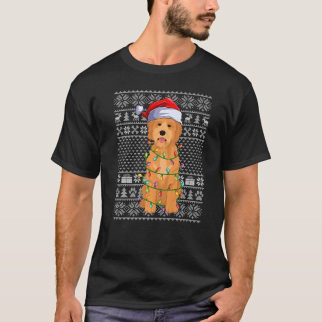 Camiseta Estilo de Sweater Feio Papais noeis Goldendoodle C (Frente)